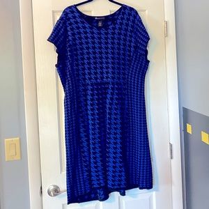Blue and black houndstooth sweater dress